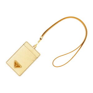 Prada SAFFIANO TRIANGOLO Card Wallet Strap Gold
